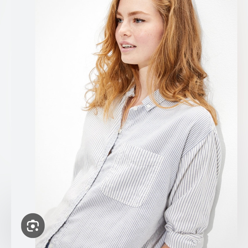 AE Striped Oversized Oxford Button Up Shirt